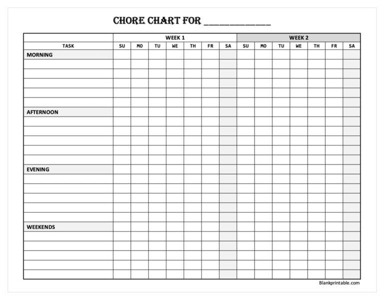 Printable Chore Chart Template - Daily, Weekly and Monthly Reward Chart