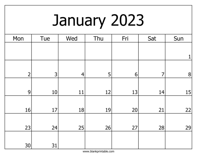 January 2023 Calendar Printable with Holidays USA | Monday Start, Notes