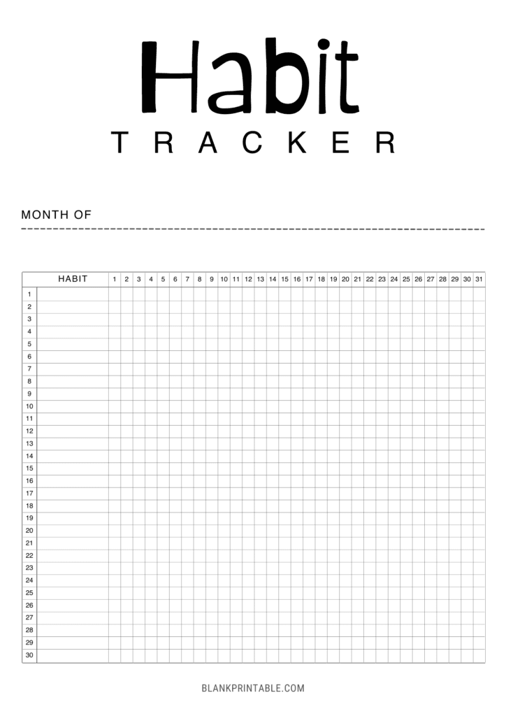 Printable Habit Tracker Planner Template | Free 30 Day Habit Calendar