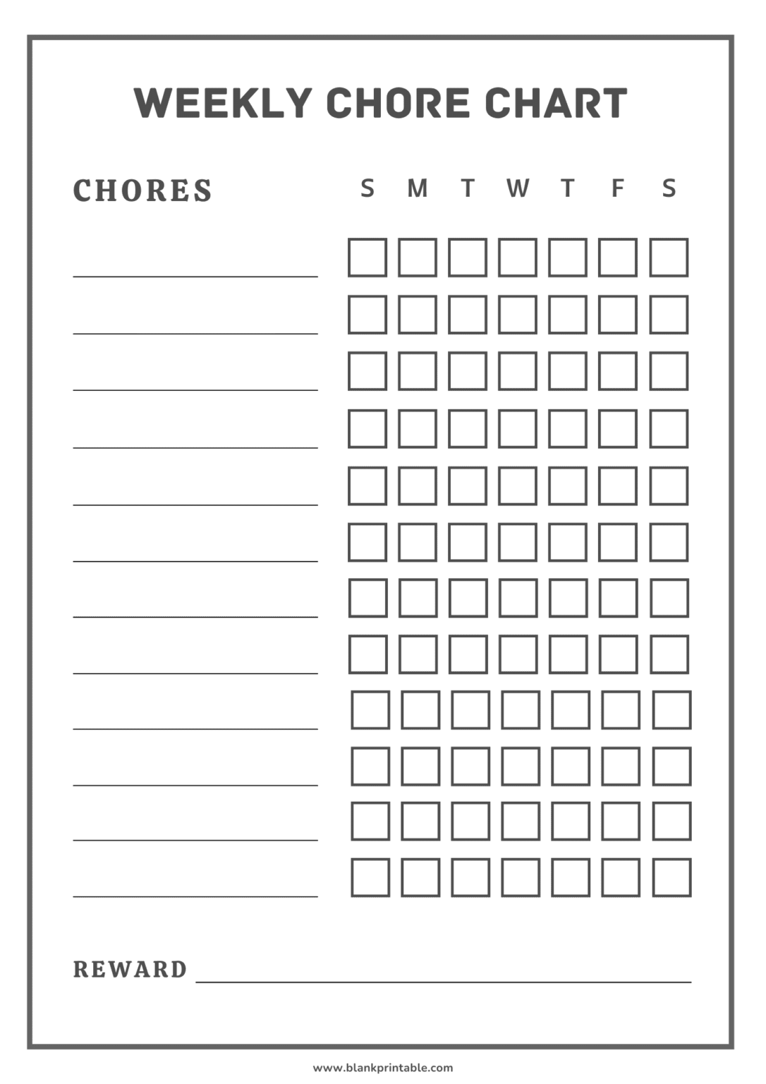 Weekly Chore Chart For Kids Printable Pdf 