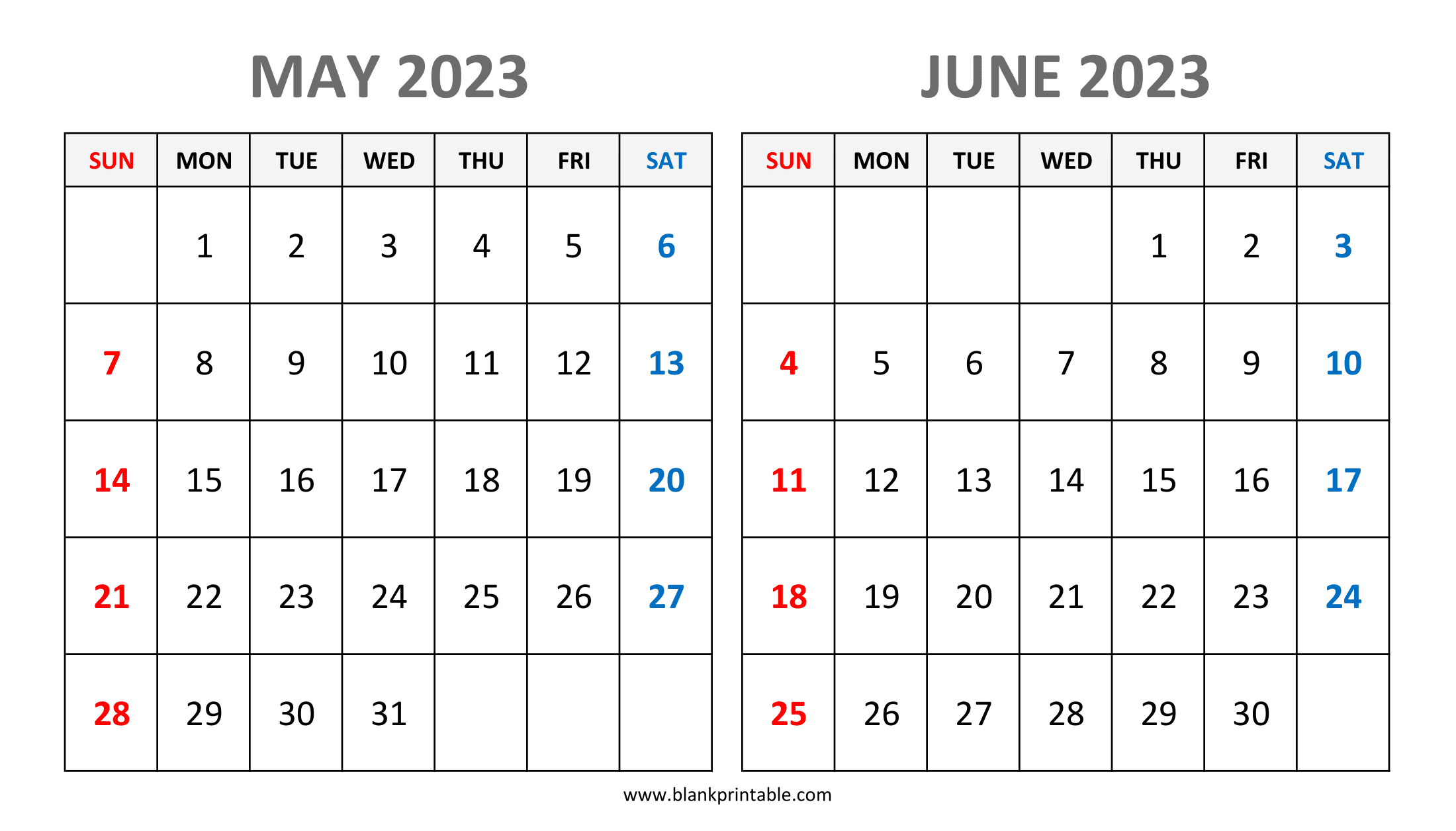 May June 2023 Calendar Printable Template: Two-month Planner