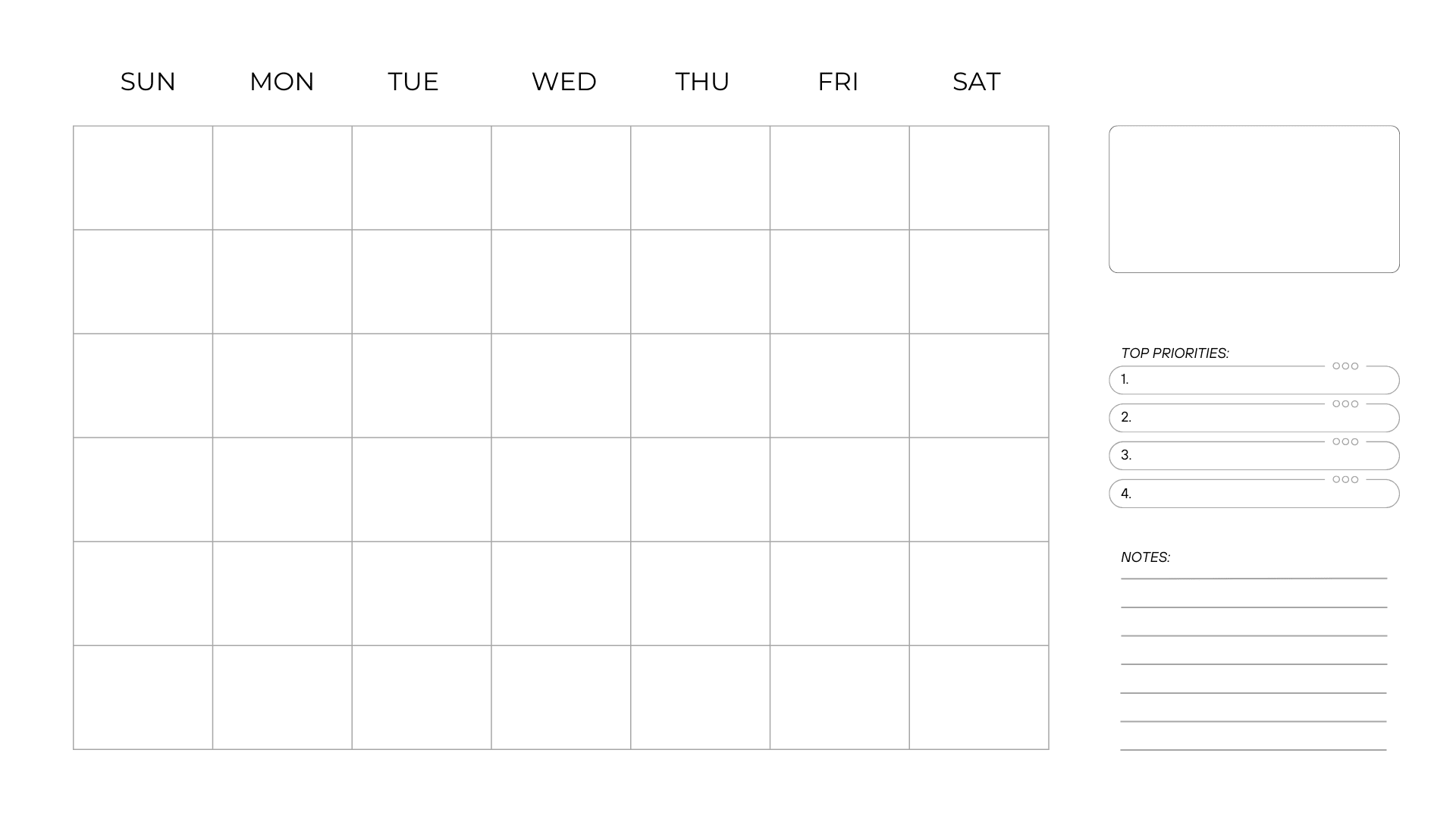 10 Best Free Printable Blank Monthly Calendar Template