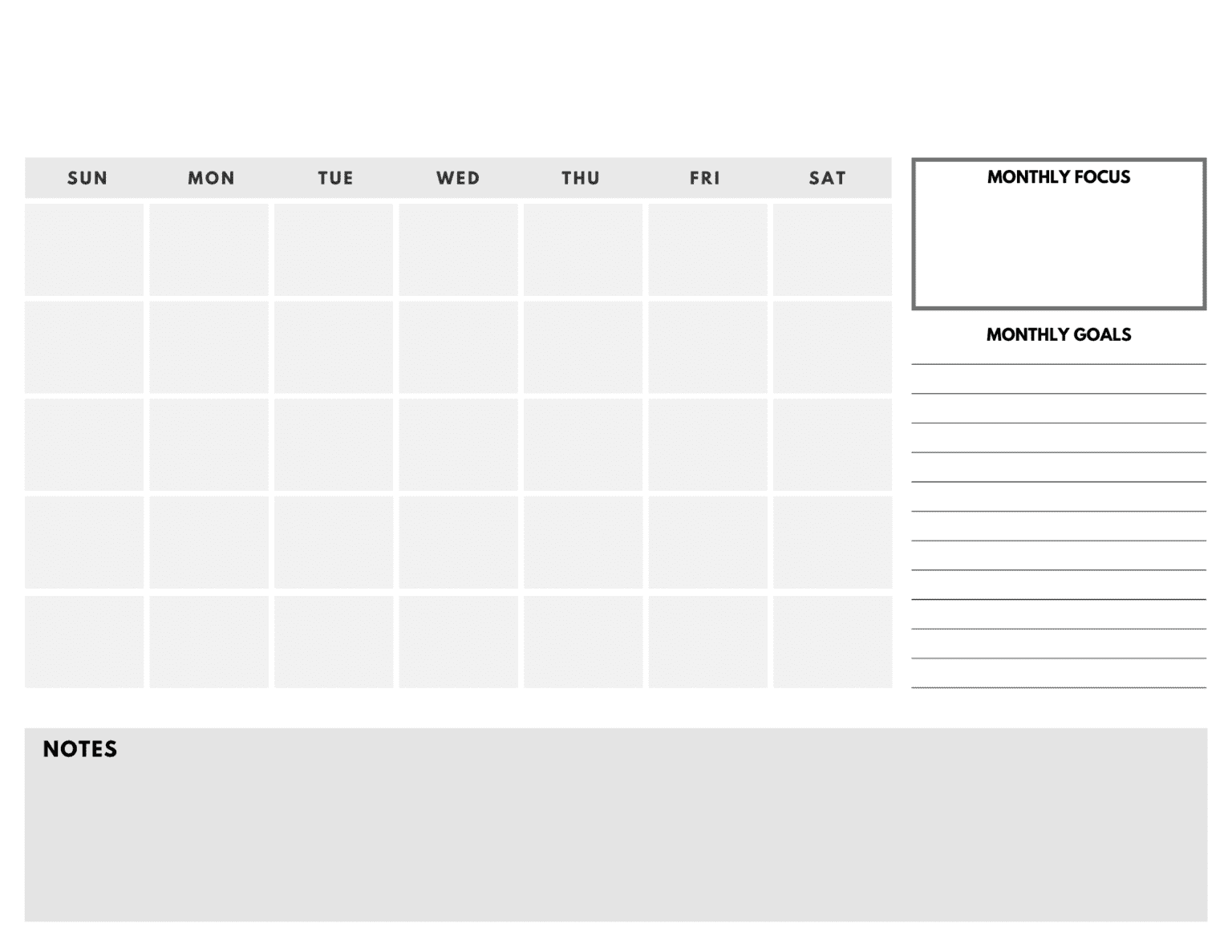 10 Best Free Printable Blank Monthly Calendar Template